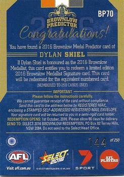 2016 Select Footy Stars - Brownlow Medal Predictor #BP70 Dylan Shiel Back